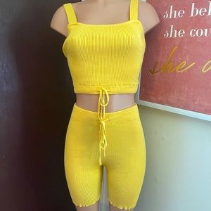 SUPER SALE Yellow Ribbed Shirt Set